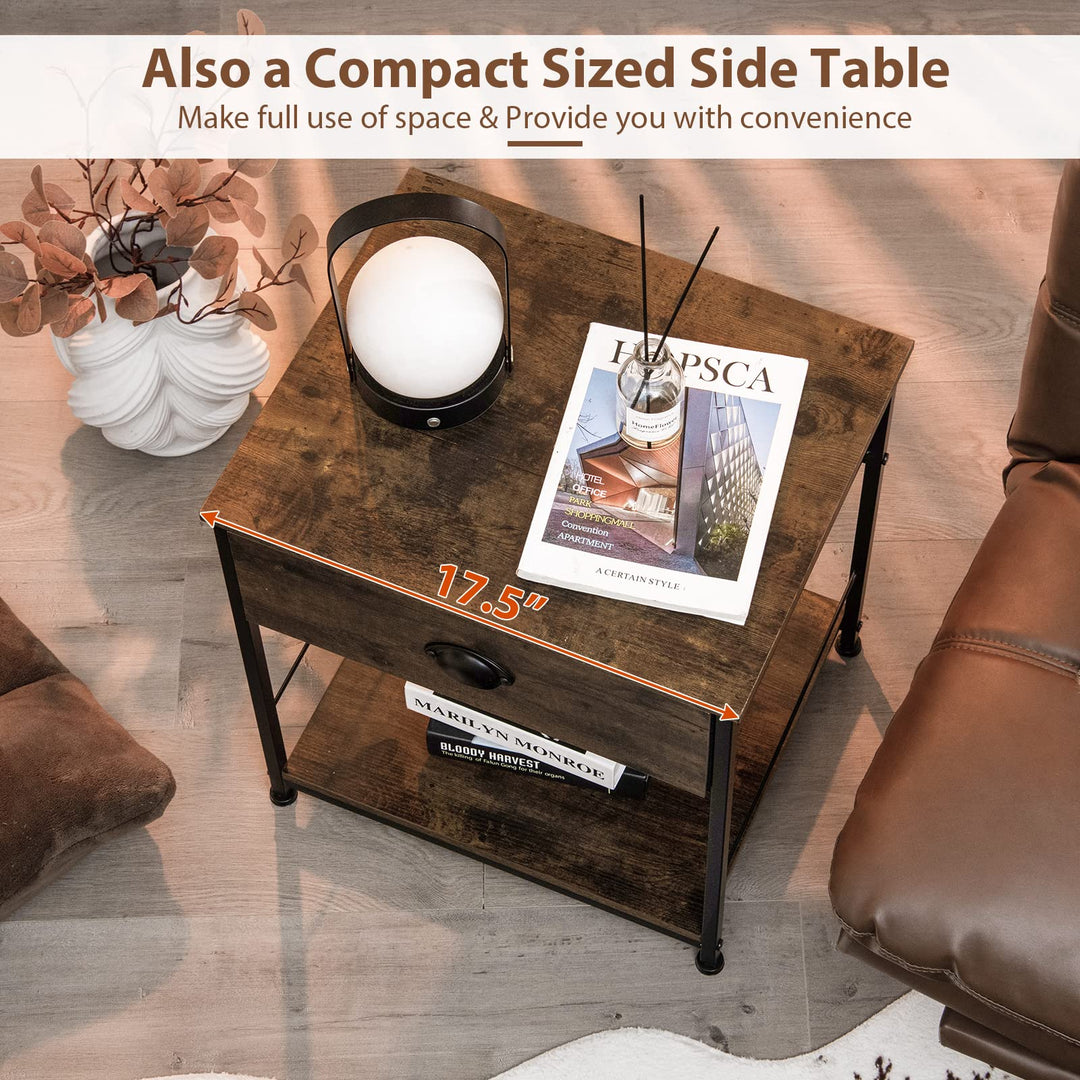 Giantex Nightstand with Drawers, Bedside Table w/Removable Fabric Bins &amp; Pull Handle