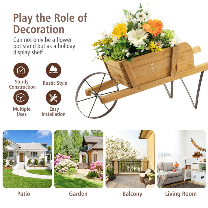 Giantex Wooden Wagon Planter, Small Wheelbarrow Wagon Flower, Indoor &amp; Outdoor Raised Bed