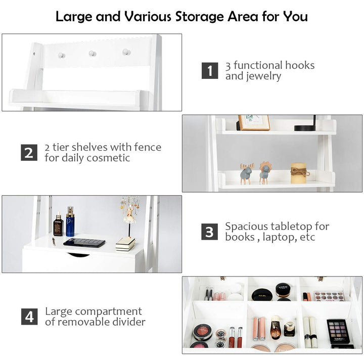 CHARMAID 3-in-1 Vanity Set with Flip Top Mirror, 6 Makeup Organizers, 2 Storage Shelves
