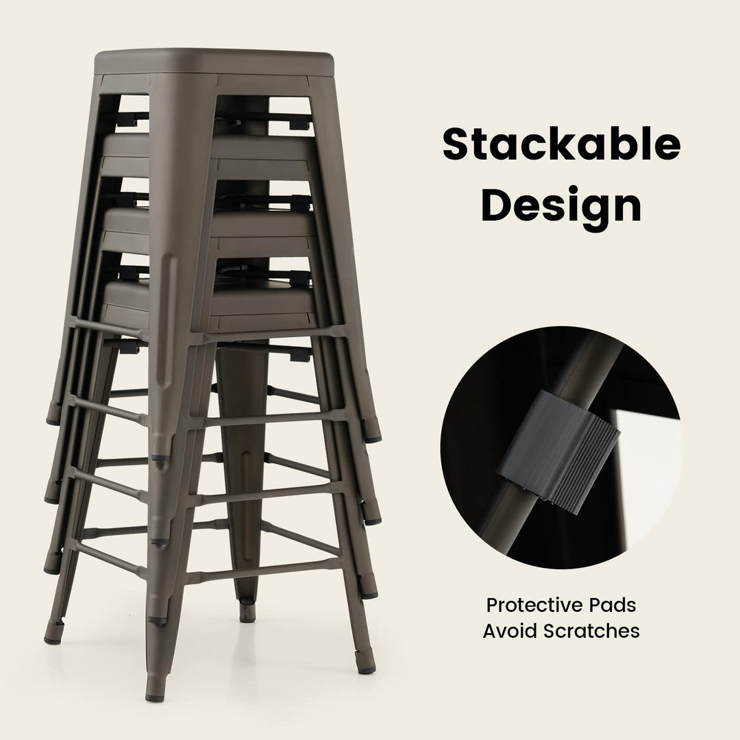 Bar Stools Set of 4, 24” or 30" Stackable Metal Stools with Square Seat &amp; Handing Hole, X-shaped Reinforced Design