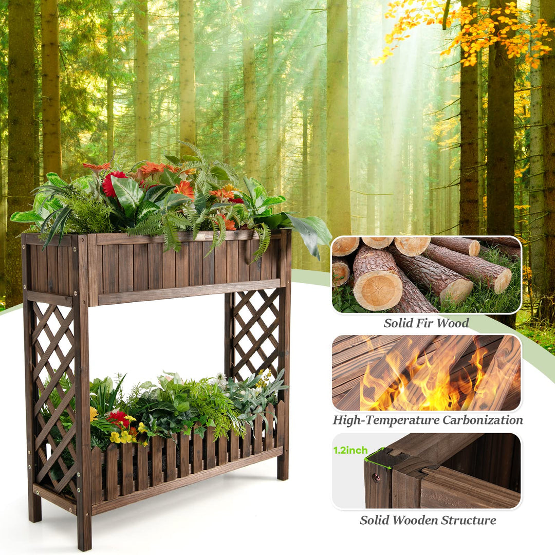 Giantex Planter Raised Bed, Elevated Potted Plant Rack(Brown)