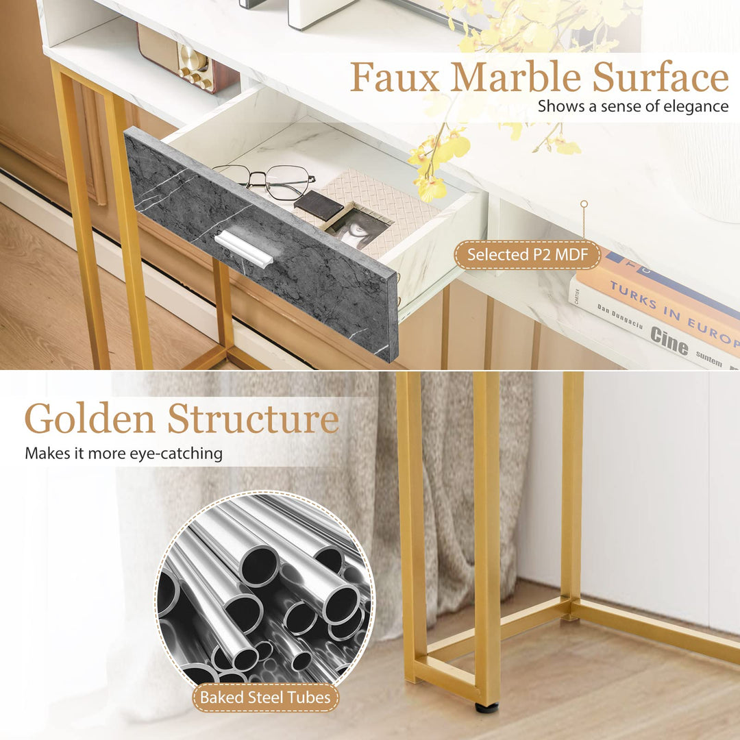 Giantex Console Table with Drawer - Sofa Side Table with Anti-Toppling Device &amp; Adjustable Foot Pads