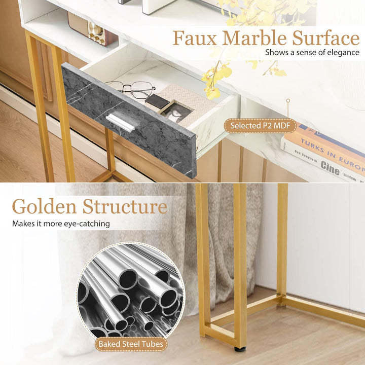 Giantex Console Table with Drawer - Sofa Side Table with Anti-Toppling Device &amp; Adjustable Foot Pads