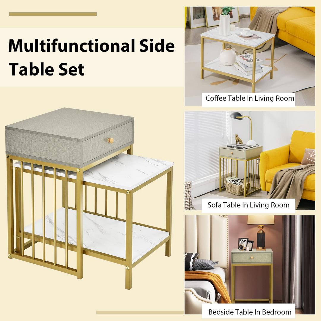 Giantex Nesting Coffee Table Set w/Drawer &amp; Shelf