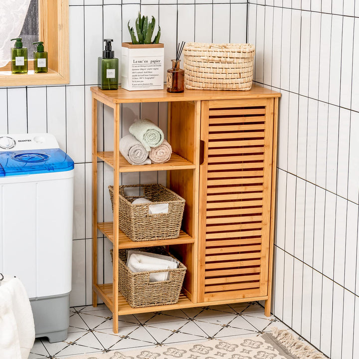 Bathroom Storage Cabinet Bamboo Floor Cabinet Free Standing Organizer - Giantex