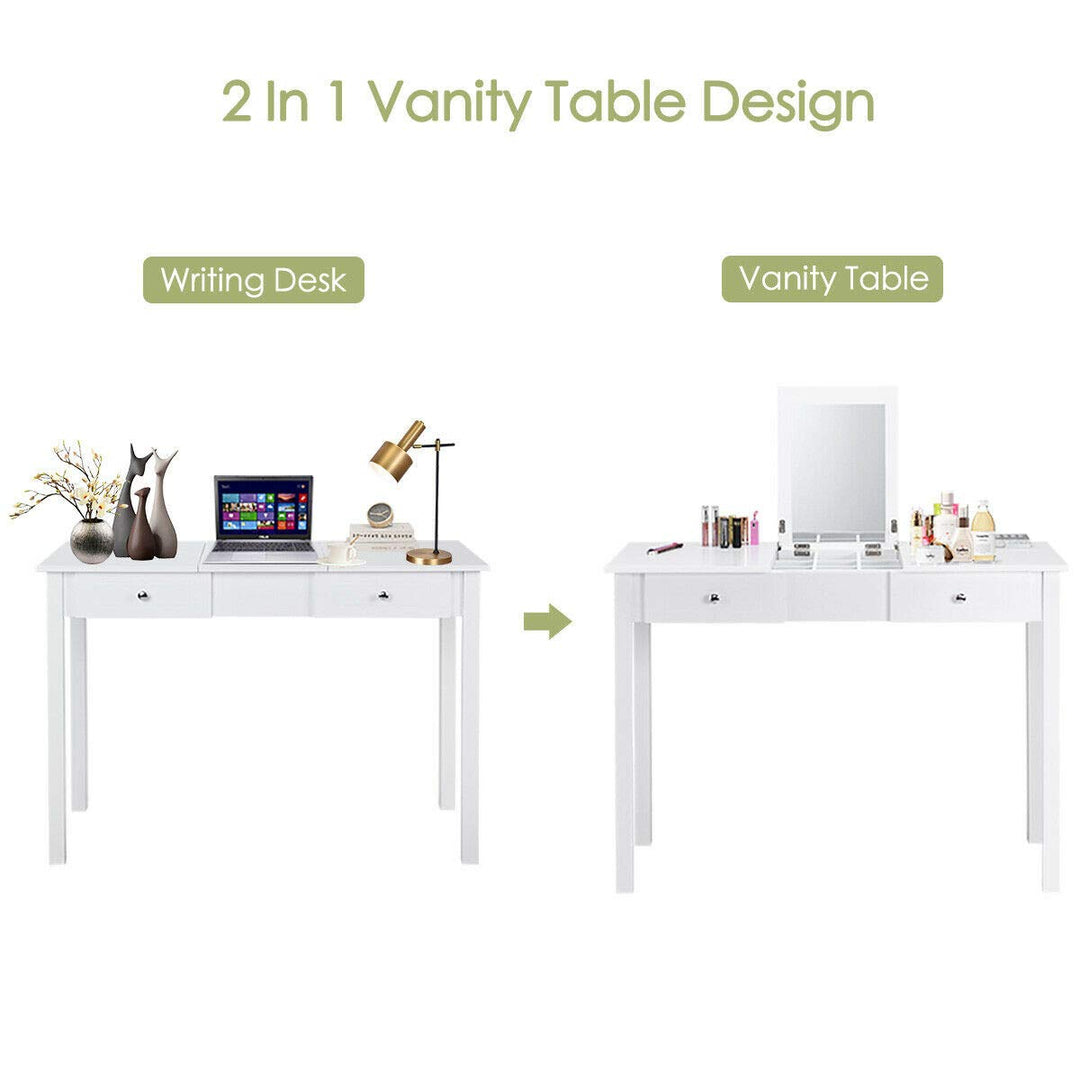 Giantex Vanity Set Makeup Table with Mirror, Cushioned Stool Bench Chair Large Desk Flip Top Home Bedroom