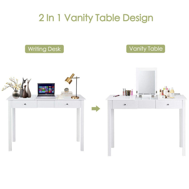 Giantex Vanity Set Makeup Table with Mirror, Cushioned Stool Bench Chair Large Desk Flip Top Home Bedroom