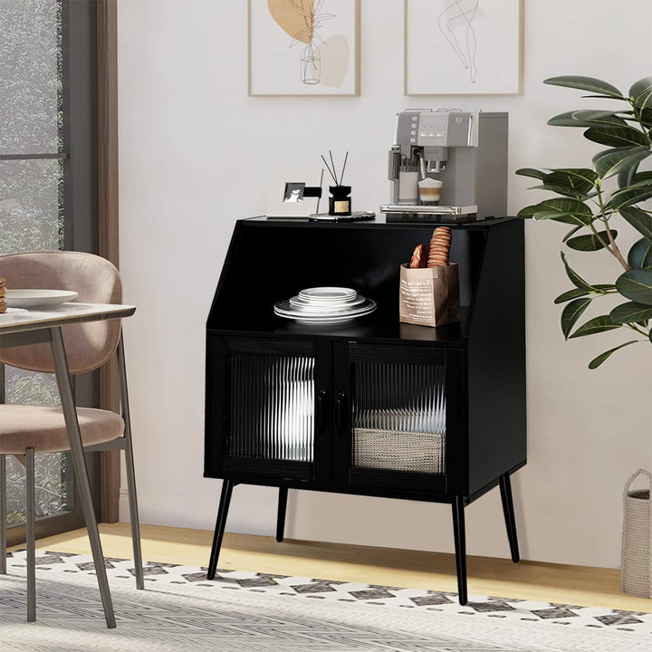 Giantex Buffet Cabinet with Storage, Farmhouse Sideboard with Open Shelves &amp; Tempered Glass Door