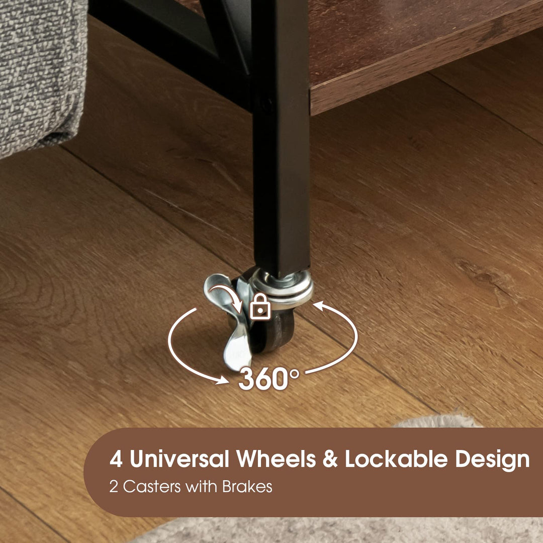 Giantex Record Player Stand, Vinyl Record Storage Table w/ 3 M-shaped Dividers &amp; 4 Rolling Wheels, Rustic Brown