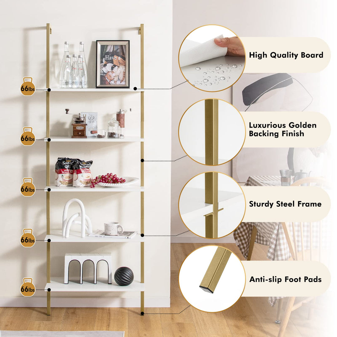 Giantex 5 Tier Modern Wall Mounted Bookshelf, 71&