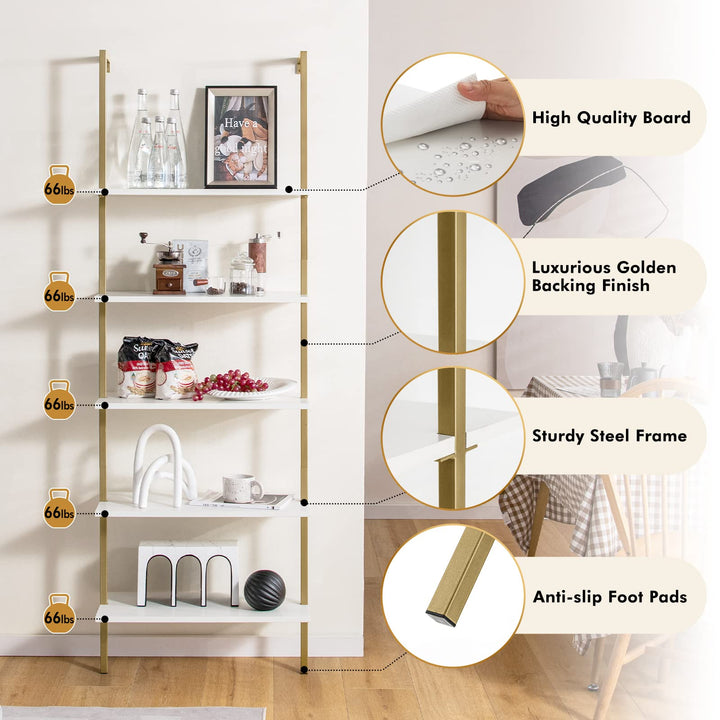 Giantex 5 Tier Modern Wall Mounted Bookshelf, 71&