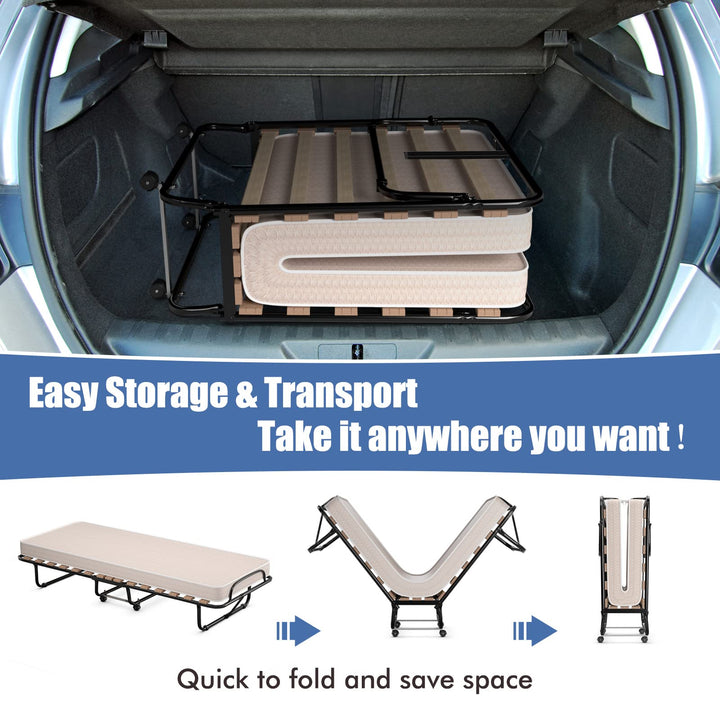Giantex Folding Bed with Mattress for Adults, 75" x 32" Rollaway Guest Beds w/ 3 Inch Foam Mattress &amp; Sturdy Metal Frame