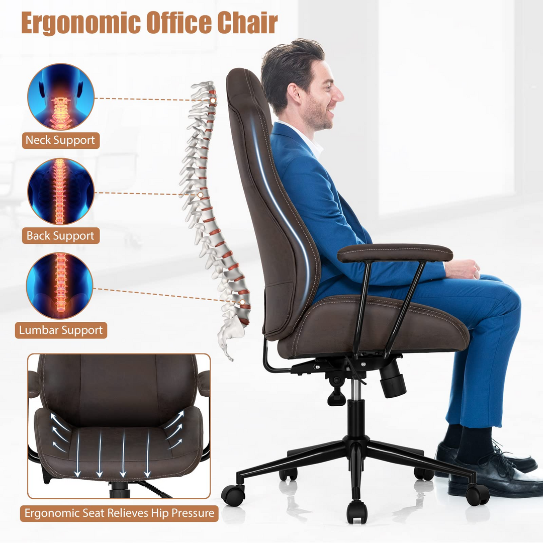 Ergonomic Leathaire Task Chair with Comfortable Padded Seat &amp; Detachable Armrests