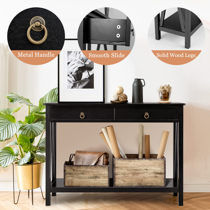 Console Table Entryway Sofa Side Table with 2 Drawers &amp; Open Shelf