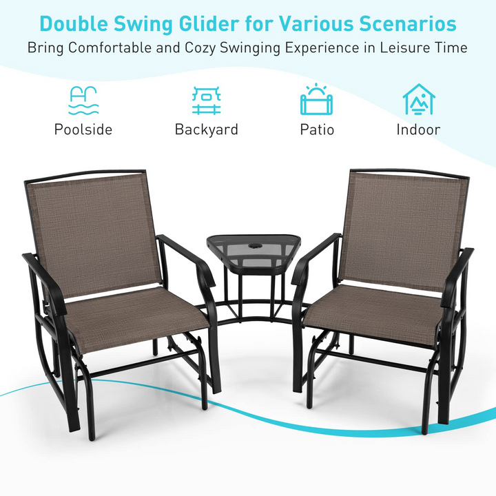 Giantex Outdoor Glider Chairs with Table &amp; Umbrella Hole