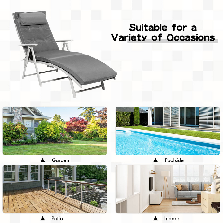 Pool Folding Reclining Beach Chair W/Removable Cushion&amp;Headrest Pillow