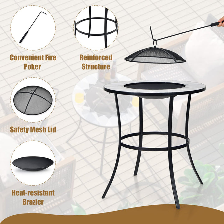 Giantex Fire Pit Table, Outdoor Fire Pit with Mesh Cover, Fire Poker, Tile Tabletop