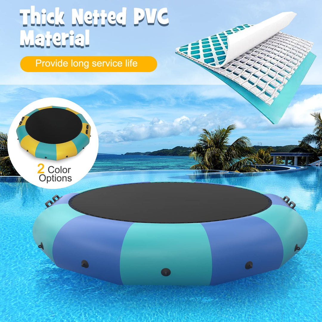 Giantex 10Ft 12Ft 15Ft Inflatable Water Trampoline, Floating Rebounder Trampoline with 500W Blower and 3-Step Rope Ladder