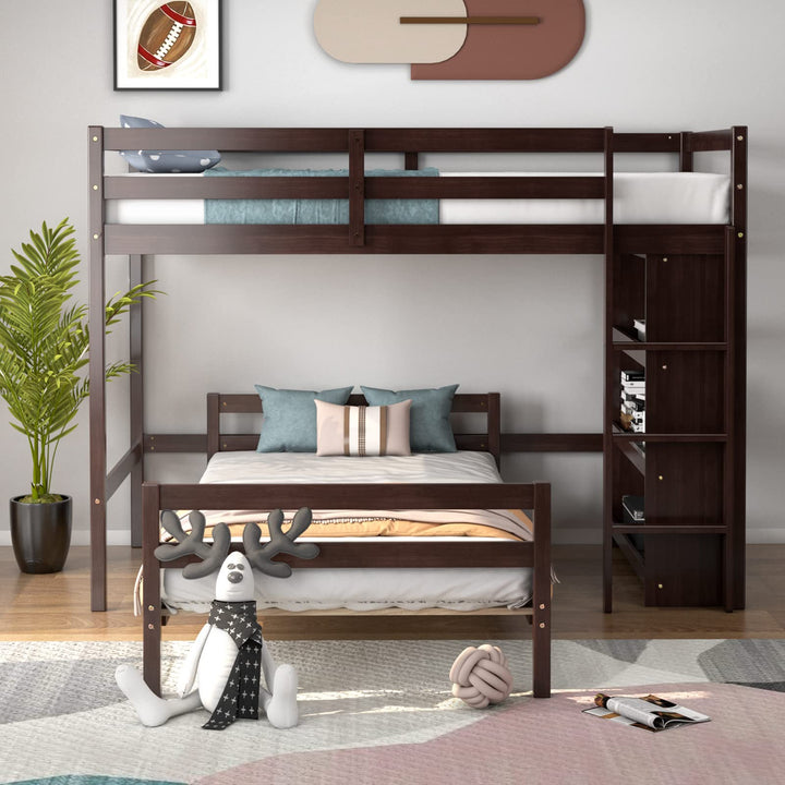 Giantex Twin Over Twin Loft Bed w/ Bookcase, Bunk Bed w/ 12.5" Full-Length Guardrail &amp; Ladder