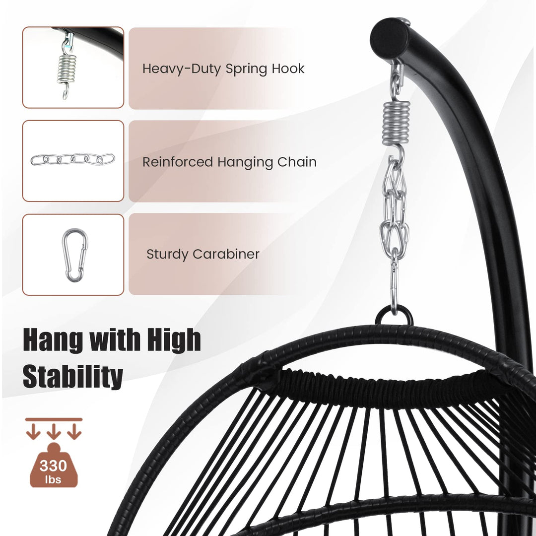 Giantex Egg Chair with Stand, Hanging Basket Chair Hammock Chair w/ Steel Stand Pillow Seat Cushion Rattan Basket &amp; Dust Cover