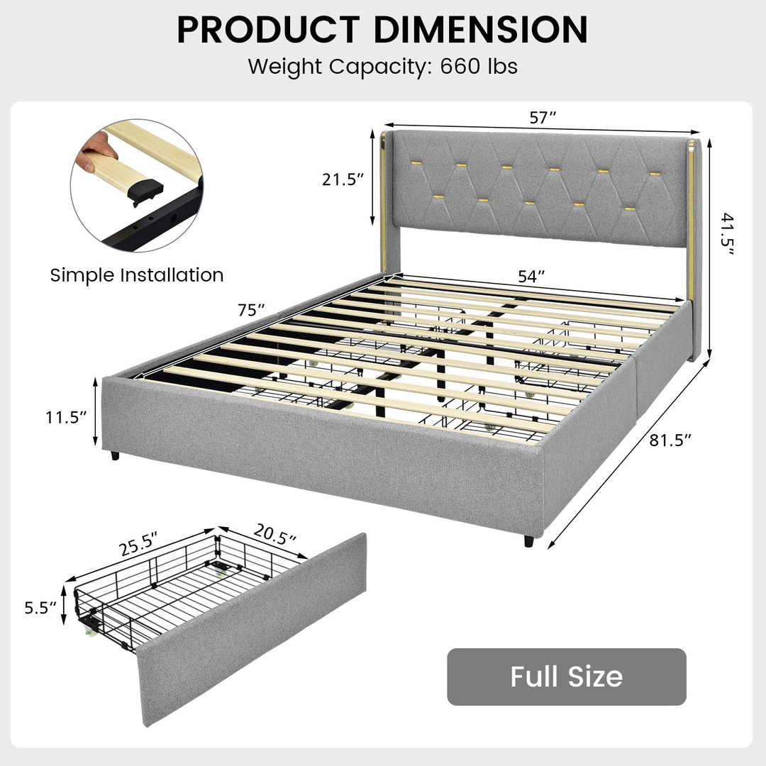 Giantex Queen/Full Size Upholstered Bed Frame with 4 Drawers