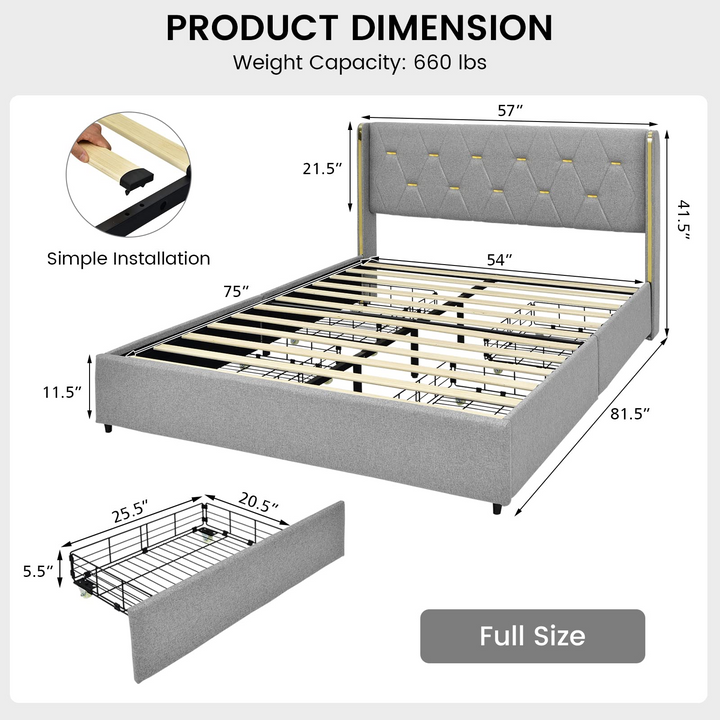 Giantex Queen/Full Size Upholstered Bed Frame with 4 Drawers