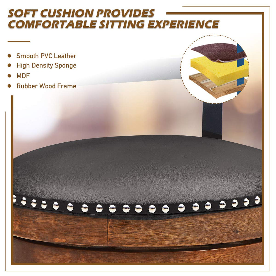 360-Degree Swivel Stools with Leather Padded Seat, Single Slat Ladder Back &amp; Solid Rubber Wood Legs