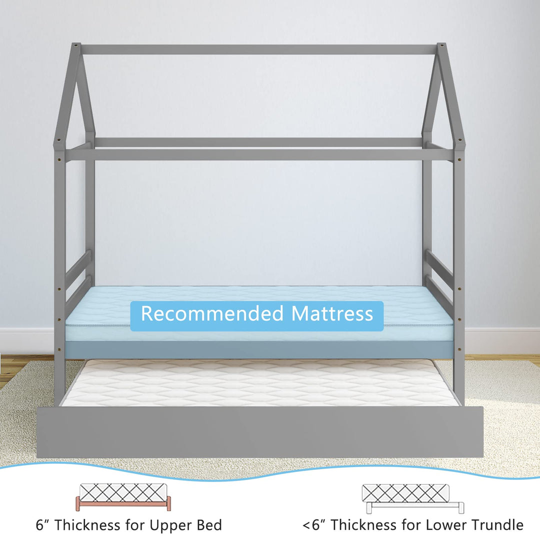 Giantex House Bed with Trundle, Solid Wood Twin Size Daybed for Girls &amp; Boys