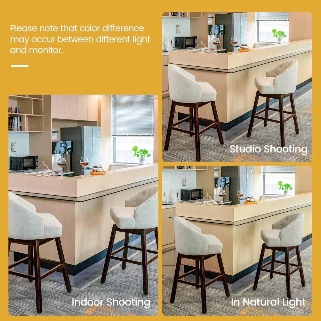 Bar Stools Set of 2, 31’’ Swivel Bar Stools with Rubber Wood Legs &amp; Padded Back
