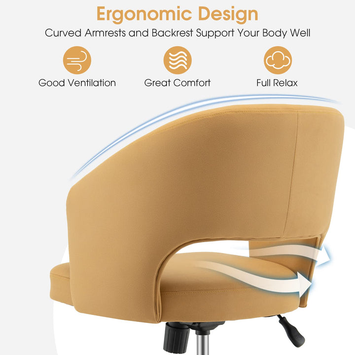 Giantex Home Office Desk Chair, Mid Back Swivel Chair with Hollow Design &amp; Height Adjustable (Yellow)