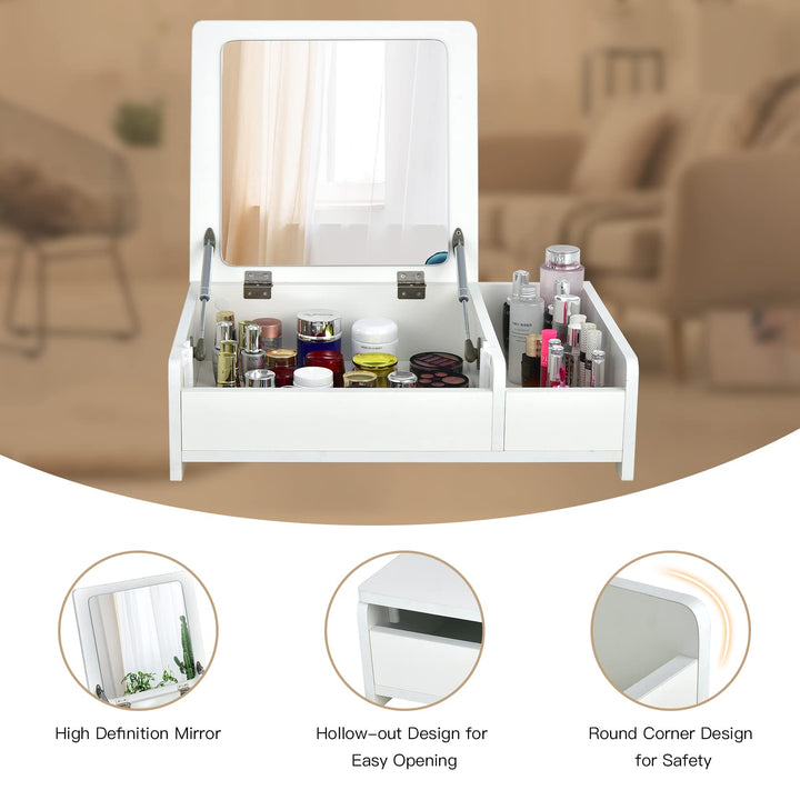 Countertop Vanity with Flip Top Mirror, 24inch Tabletop Laptop Desk with 2 Compartments Organizer