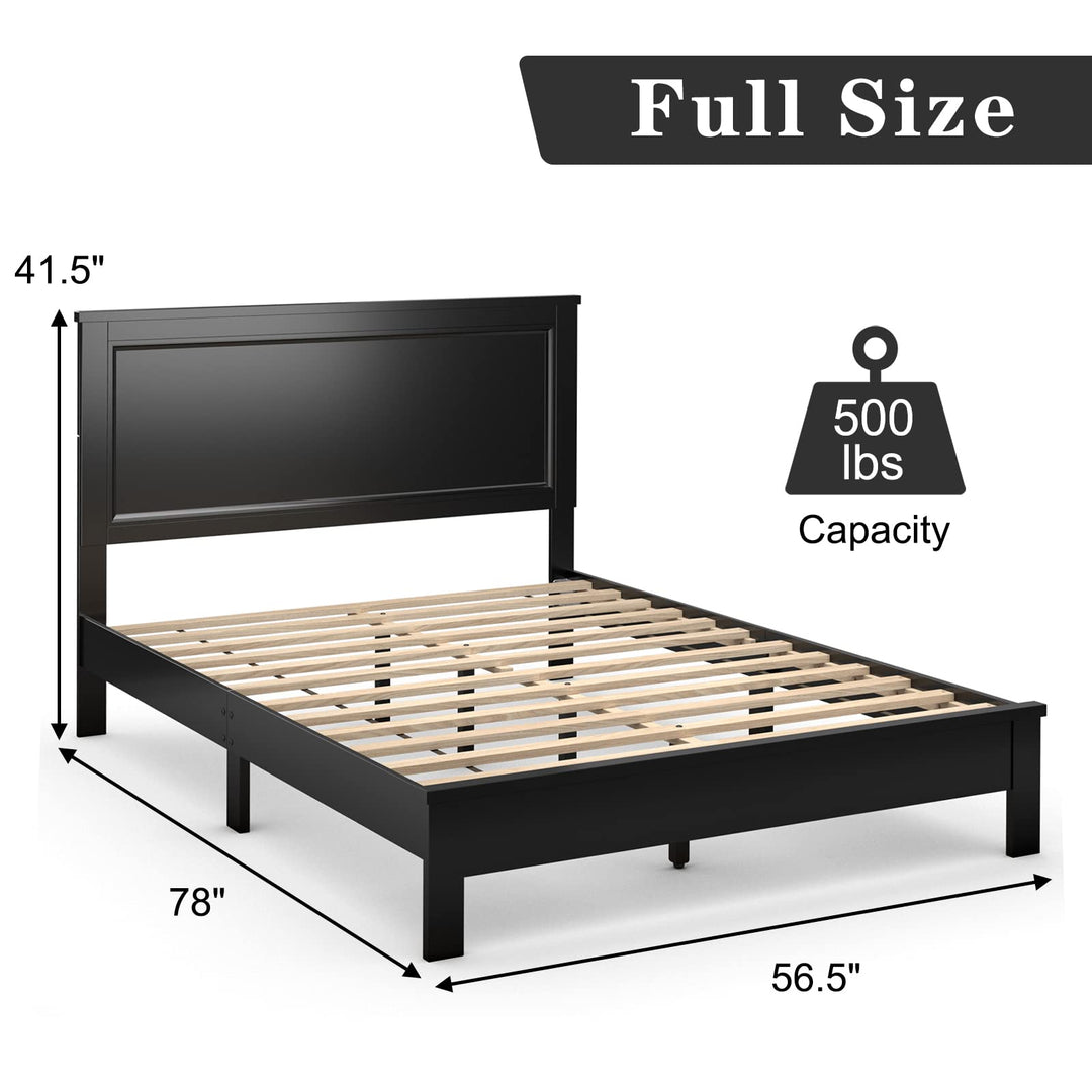 Queen/Full/Twin Size Platform Bed w/ Rubber Wood Legs &amp; Integrated Headboard | Wooden Bed Frame