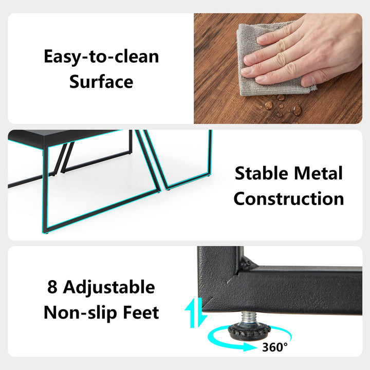 Giantex Stacking Coffee Table Set of 2, Black &amp; Brown Modern Side Table