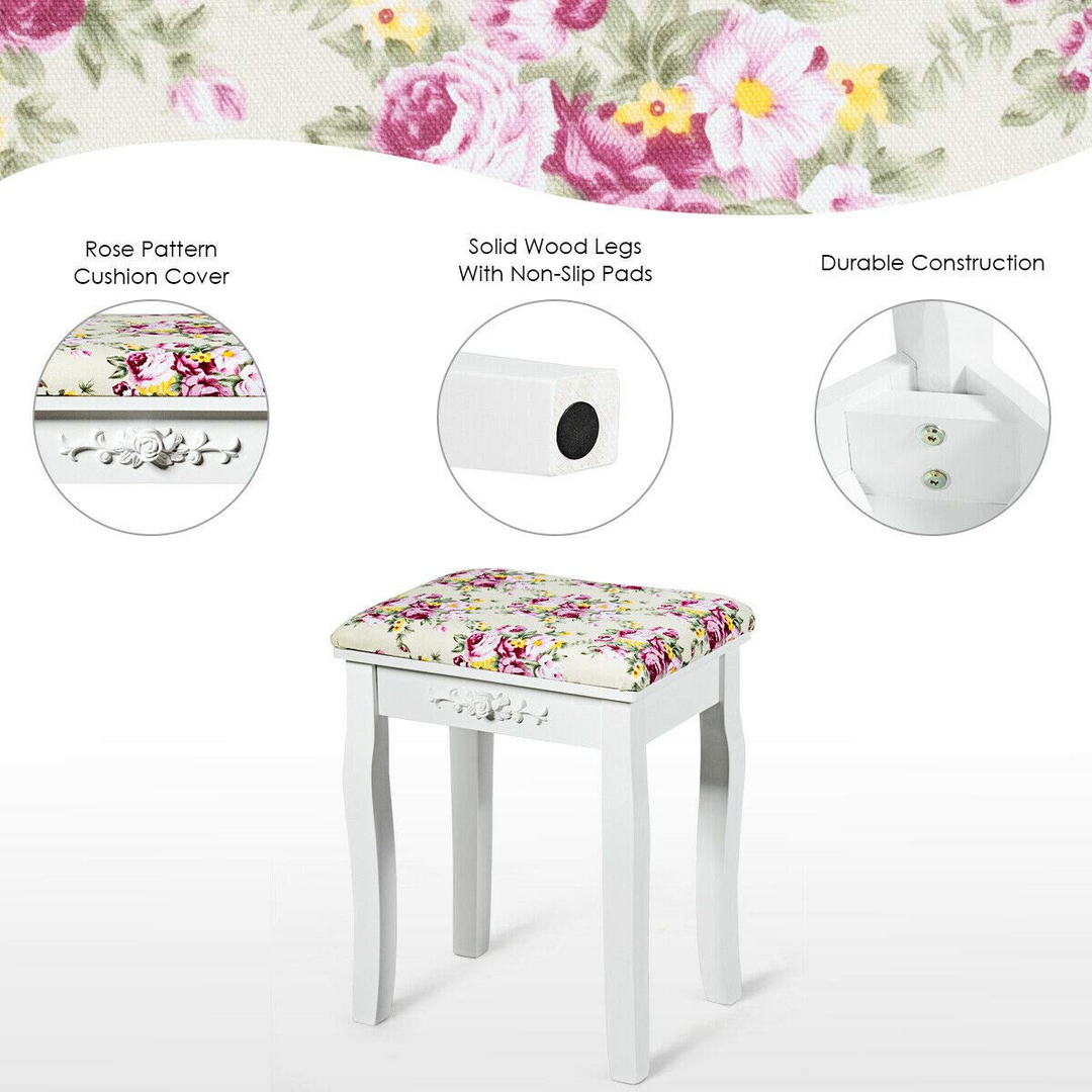 Giantex Vanity Set Makeup Table with Mirror, Cushioned Stool Bench Chair Large Desk Flip Top Home Bedroom