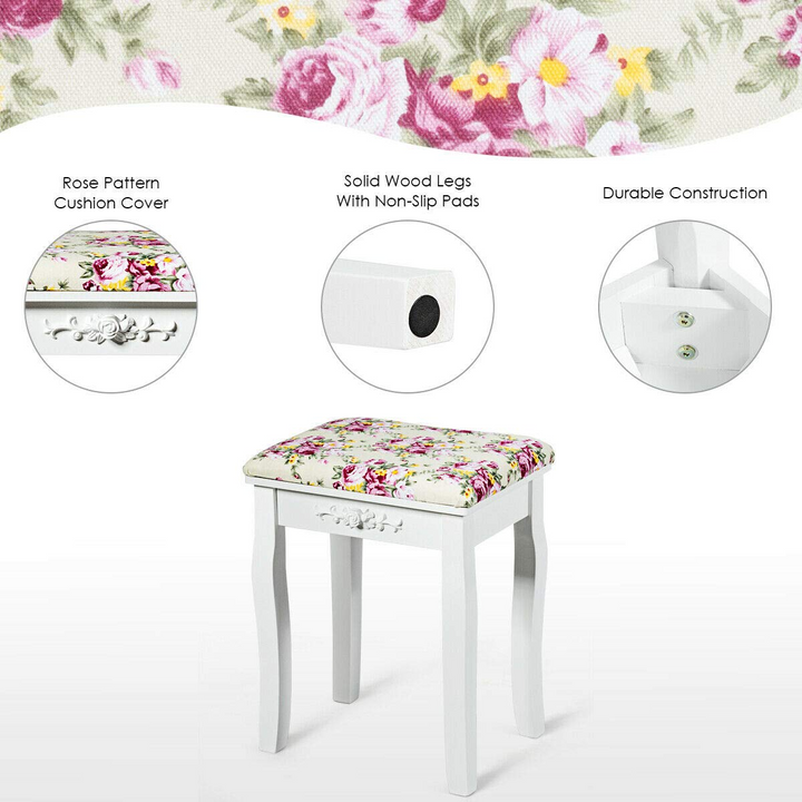 Giantex Vanity Set Makeup Table with Mirror, Cushioned Stool Bench Chair Large Desk Flip Top Home Bedroom