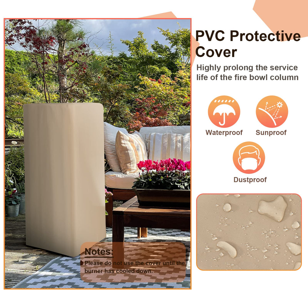 Giantex Outdoor Propane Fire Pit - 48 Inch Propane Fire Bowl Column with Lava Rocks &amp; PVC Cover, 30,000 BTU Heat Output