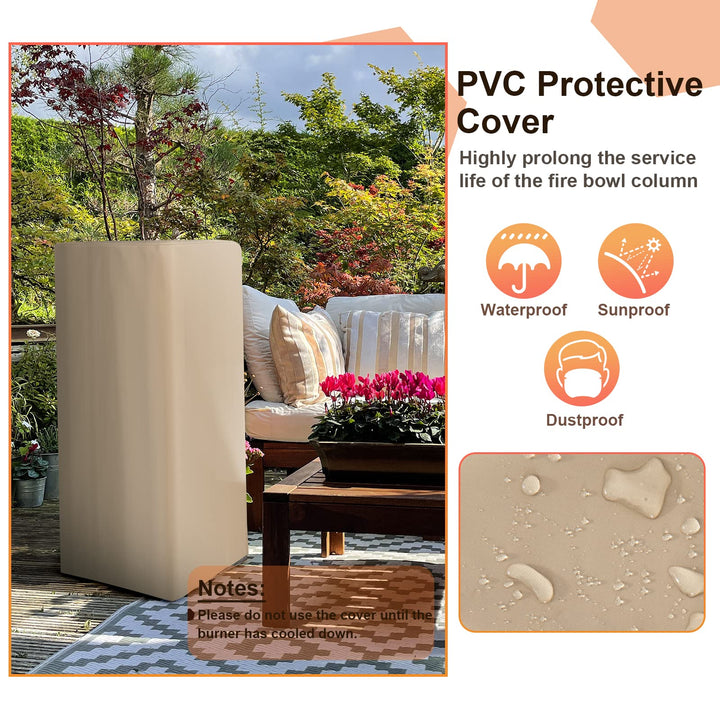 Giantex Outdoor Propane Fire Pit - 48 Inch Propane Fire Bowl Column with Lava Rocks &amp; PVC Cover, 30,000 BTU Heat Output