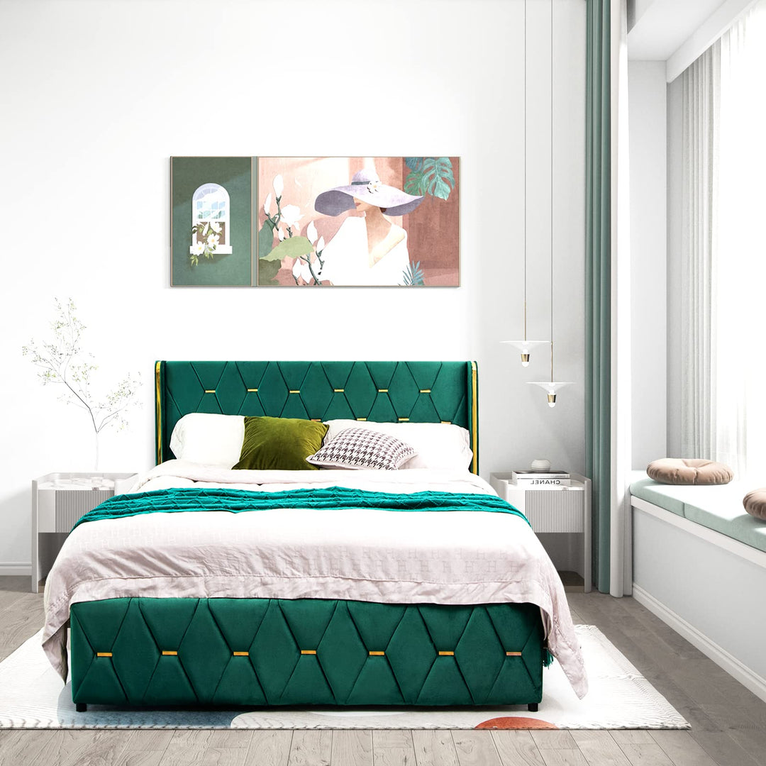 Giantex Upholstered Platform Bed Frame, Full Size Bed with Adjustable Headboard &amp; Wooden Slat Support