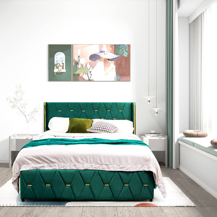 Giantex Upholstered Platform Bed Frame, Full Size Bed with Adjustable Headboard &amp; Wooden Slat Support