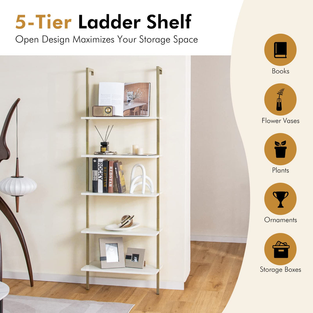 Giantex 5 Tier Modern Wall Mounted Bookshelf, 71&