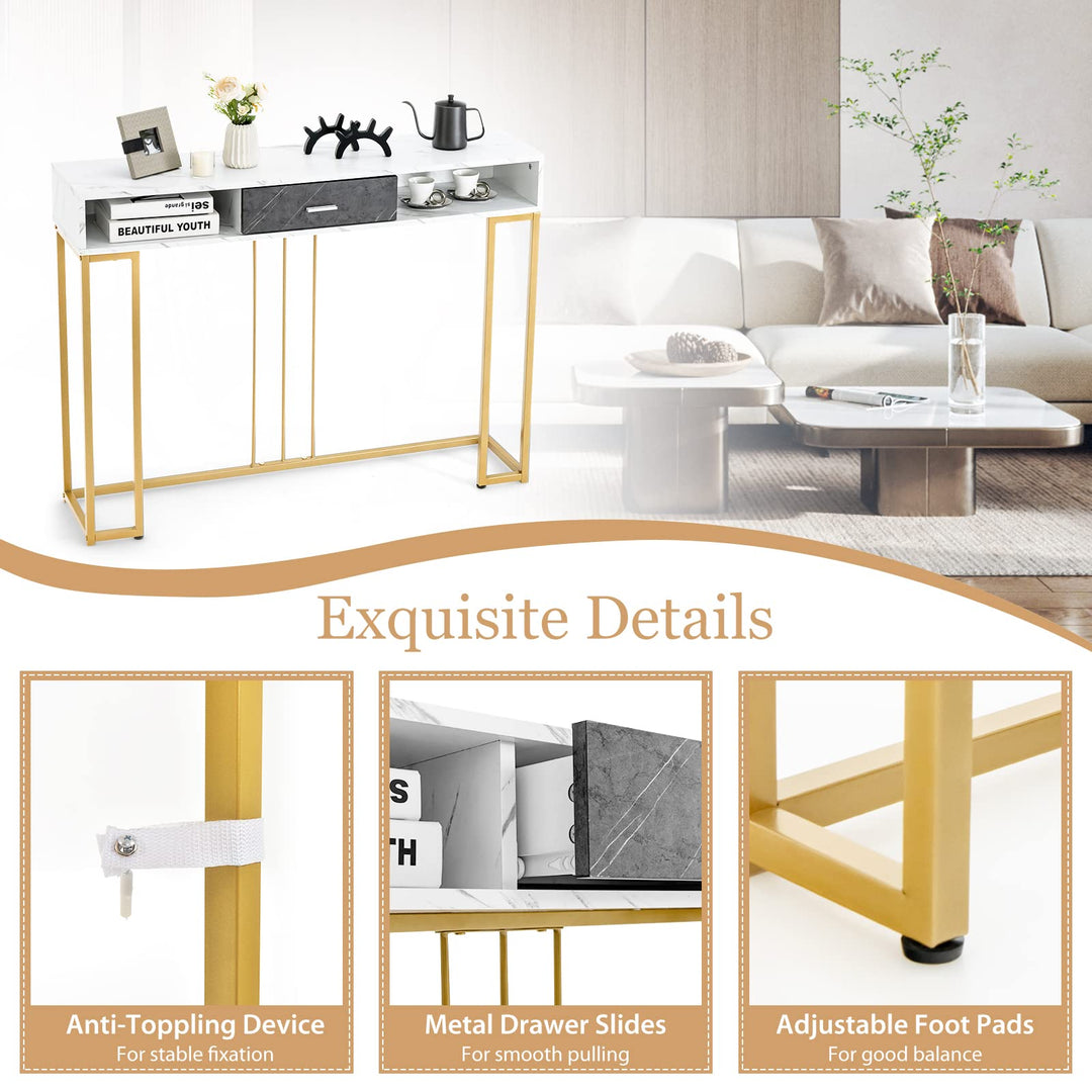 Giantex Console Table with Drawer - Sofa Side Table with Anti-Toppling Device &amp; Adjustable Foot Pads