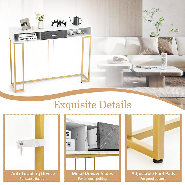 Giantex Console Table with Drawer - Sofa Side Table with Anti-Toppling Device &amp; Adjustable Foot Pads