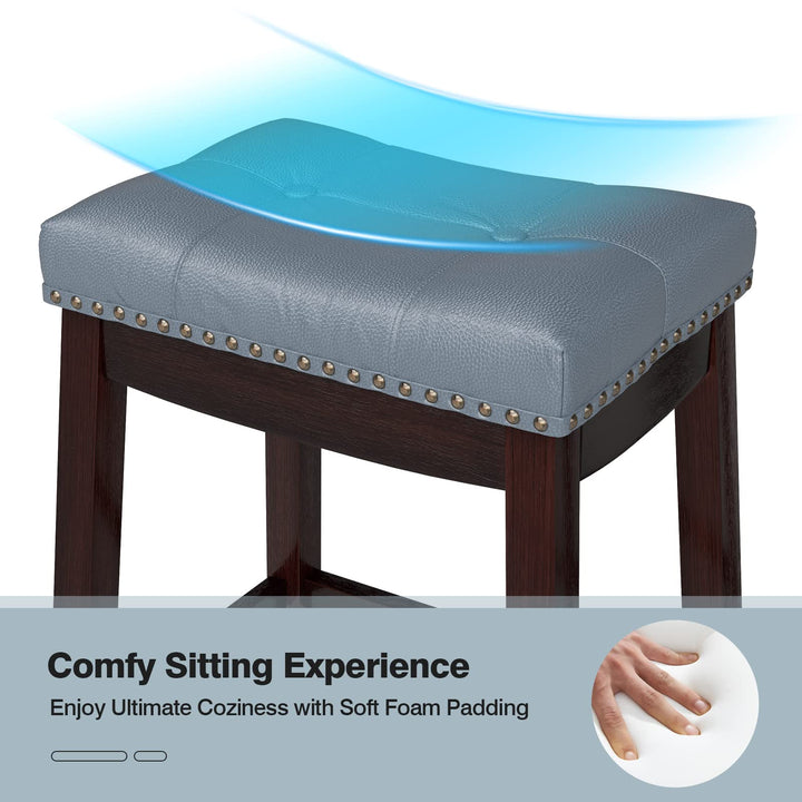 Backless Counter Stool with Footrest, Soft Seat Cushion