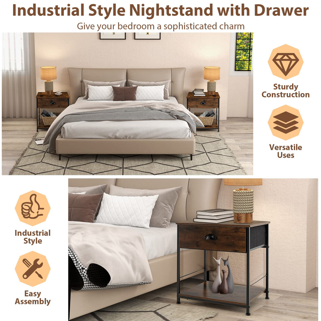 Giantex Nightstand with Drawers, Bedside Table w/Removable Fabric Bins &amp; Pull Handle