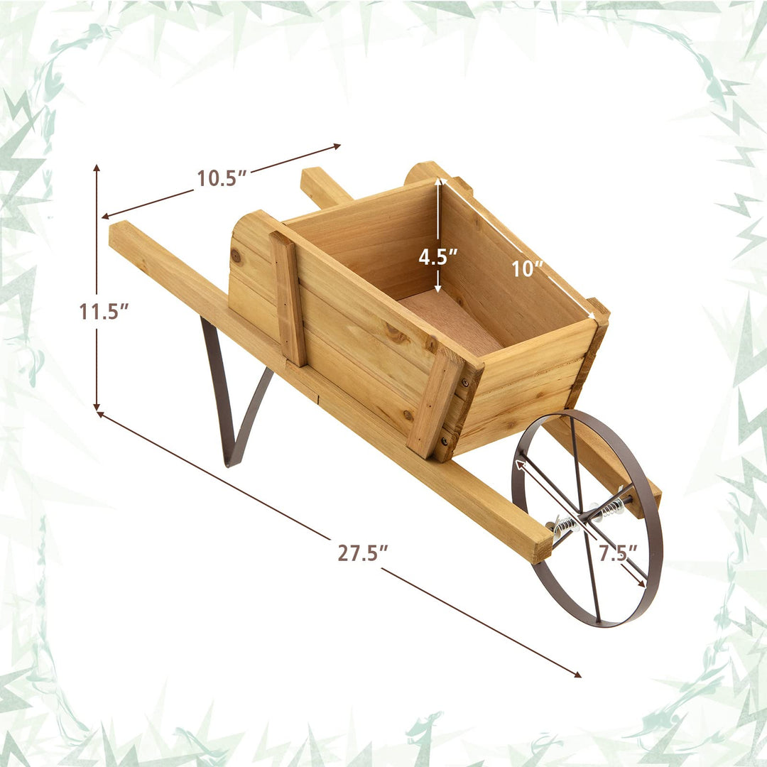 Giantex Wooden Wagon Planter, Small Wheelbarrow Wagon Flower, Indoor &amp; Outdoor Raised Bed
