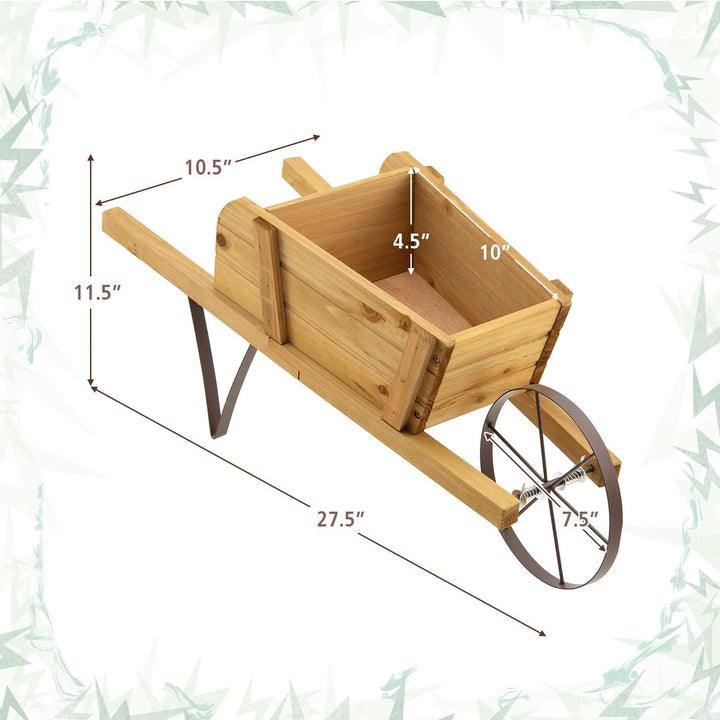Giantex Wooden Wagon Planter, Small Wheelbarrow Wagon Flower, Indoor &amp; Outdoor Raised Bed