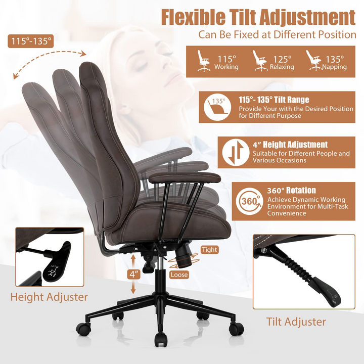 Ergonomic Leathaire Task Chair with Comfortable Padded Seat &amp; Detachable Armrests