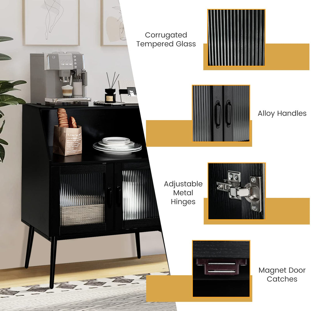 Giantex Buffet Cabinet with Storage, Farmhouse Sideboard with Open Shelves &amp; Tempered Glass Door