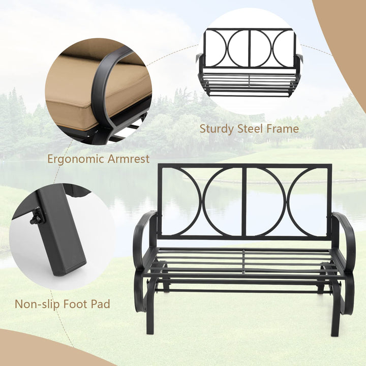 Giantex 2 Seats Glider Bench for Outside, Patio Glider Porch Loveseat w/Cushions &amp; Powder Coated Steel Frame