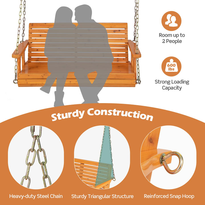 Giantex Wooden Porch Swing 2 Seat - Outdoor Swinging Chairs